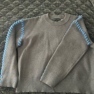 English Factory Gray Crewneck Sweater with Blue Stitching
